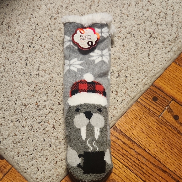 Other - Fuzzy Babba Gray Walrus Slipper Socks- Christmas